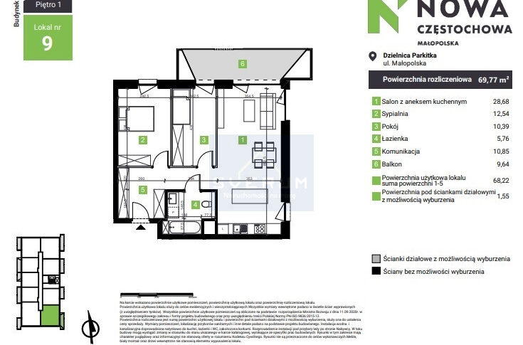 Mieszkanie na Sprzedaż, 69.77m2, Częstochowa-Parkitka - 1