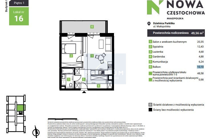 Mieszkanie na Sprzedaż, 49.56m2, Częstochowa-Parkitka - 1
