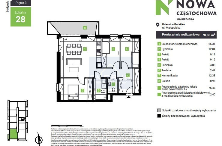 Mieszkanie na Sprzedaż, 78.88m2, Częstochowa-Parkitka - 1