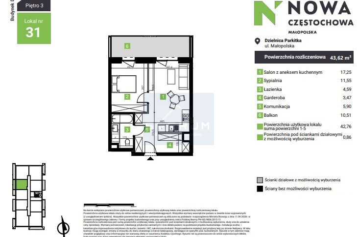 Mieszkanie na Sprzedaż, 43.62m2, Częstochowa-Parkitka - 1
