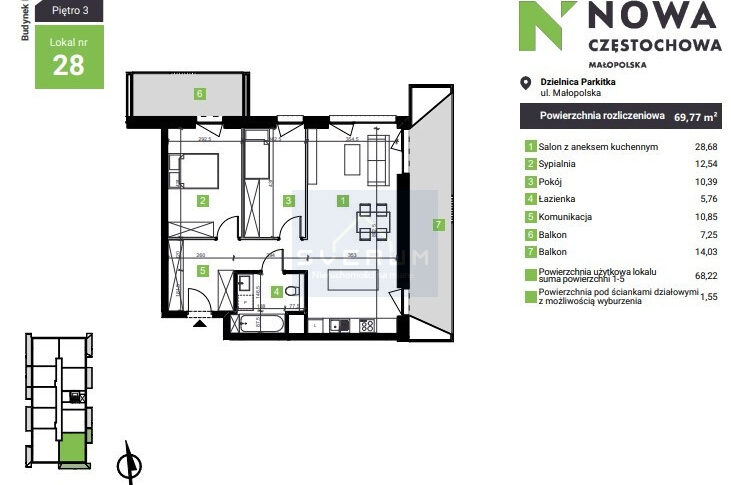 Mieszkanie na Sprzedaż, 69.77m2, Częstochowa-Parkitka - 2